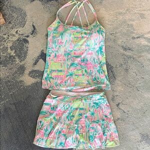 Lilly Pulitzer Tropical Print Top and Skort Set - Pink and Green